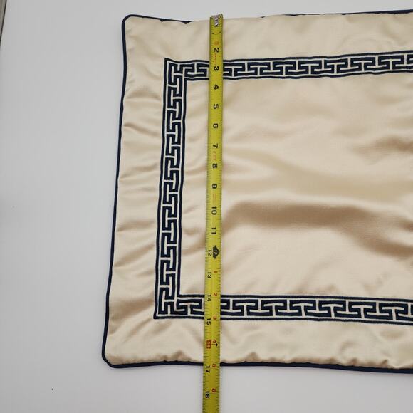 Embroidered Satin Pillow Cover Blue and Beige Chain Link Embroidery 18 x 18 in - Picture 8 of 9